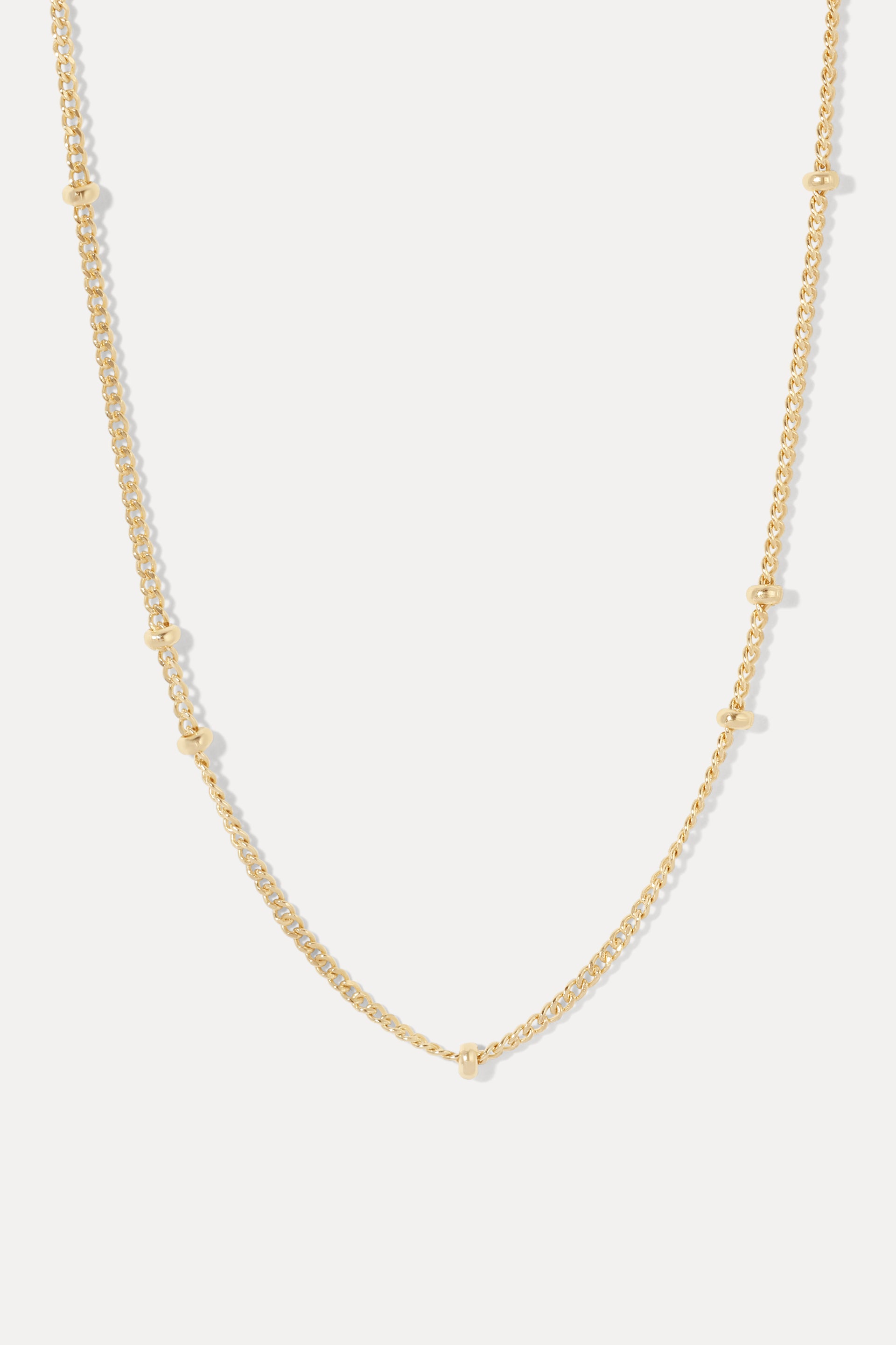 14K gold Beaded Curb Chain necklace displayed in a U-shape on a clean white background.