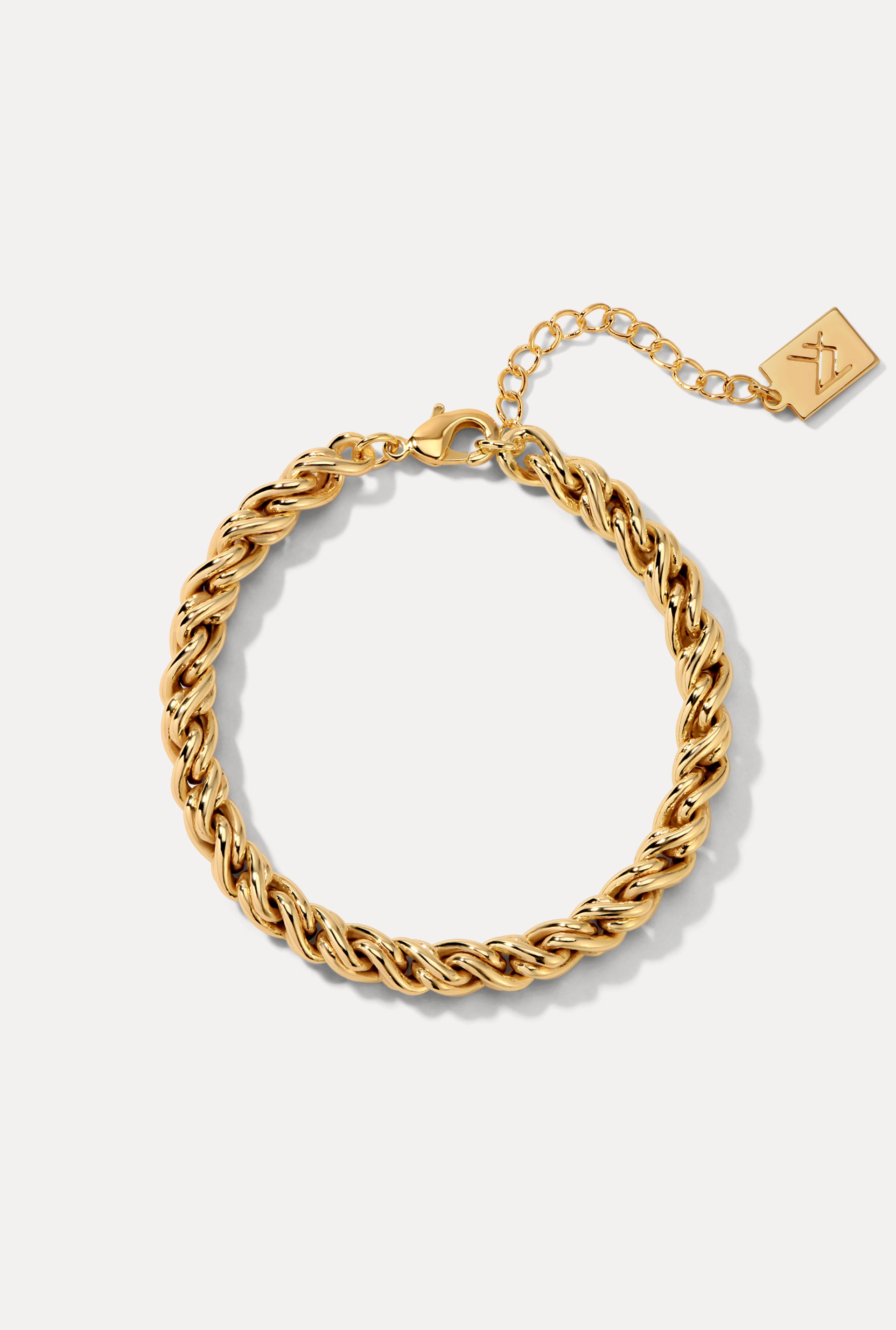 Adriana Gold Rope Chain Bracelet in 18k gold-plated brass on a white background
