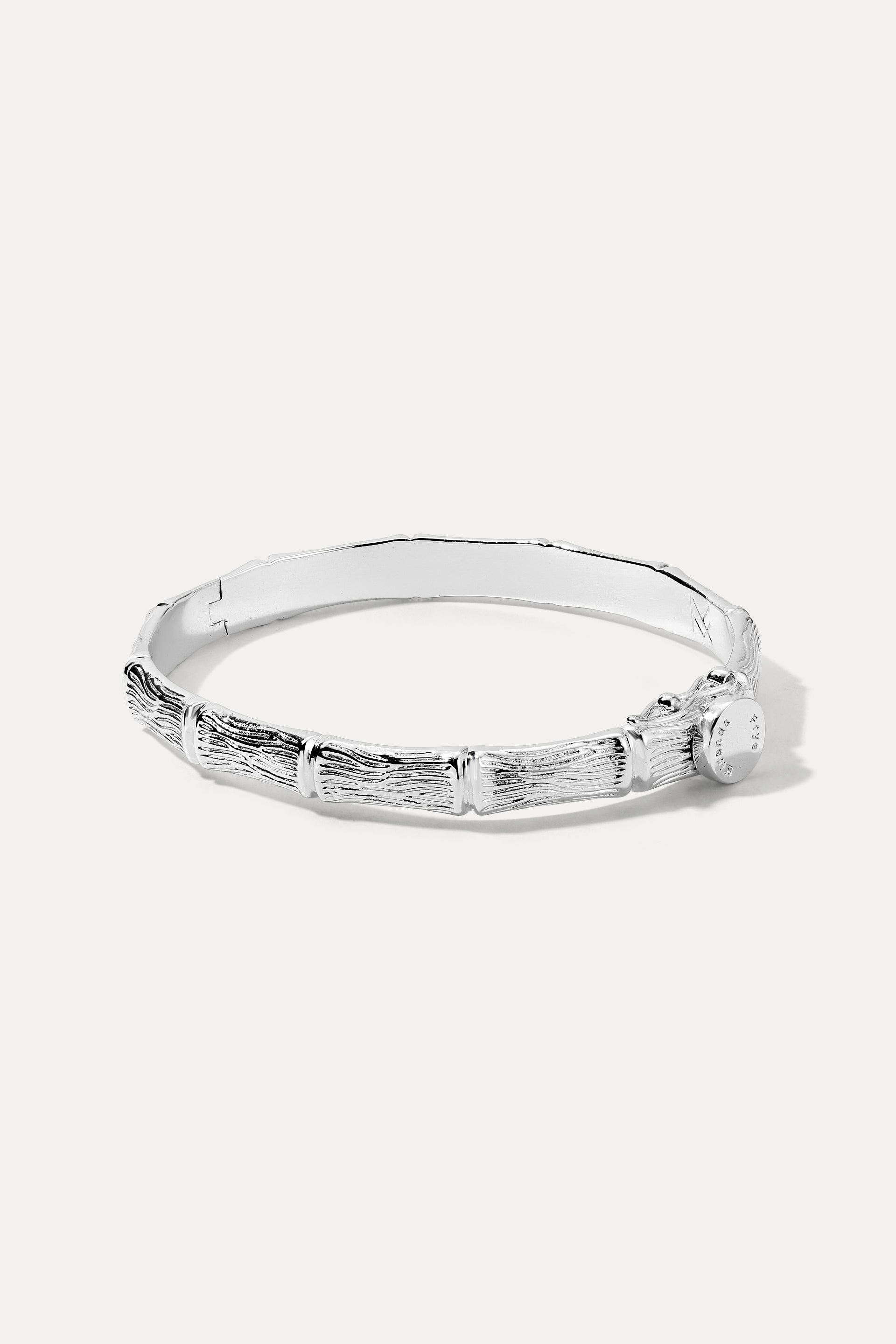 Silver Gia Cuff with bamboo texture displayed flat on a clean white background.