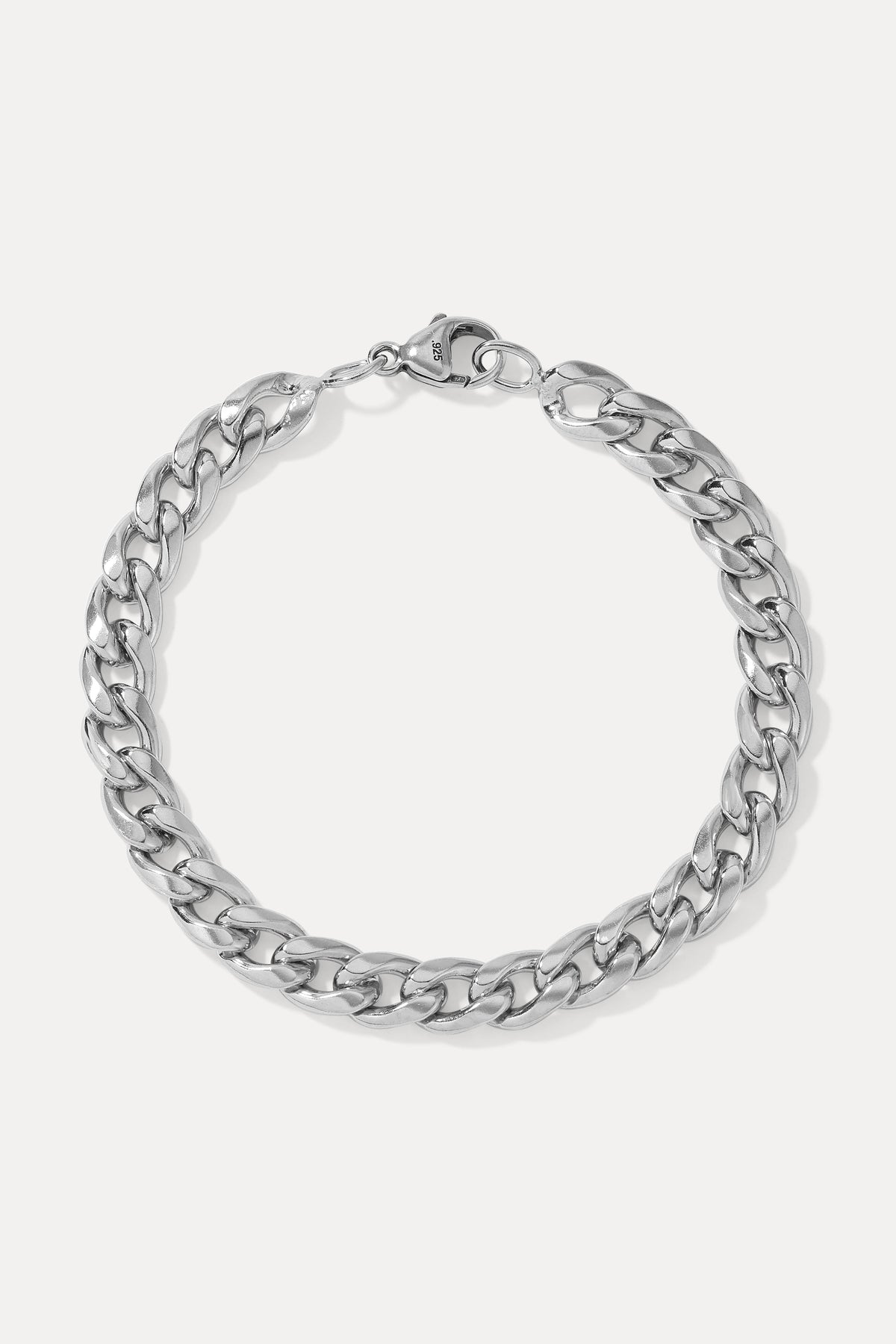 Studio product shot of the sterling silver Jameson bracelet laid flat on a clean white background.