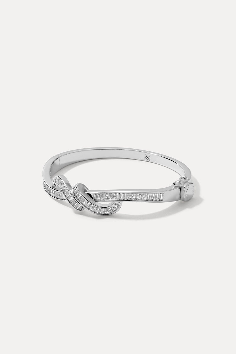 Sterling silver Lana Cuff with channel-set baguette CZ stones displayed on a plain white background.
