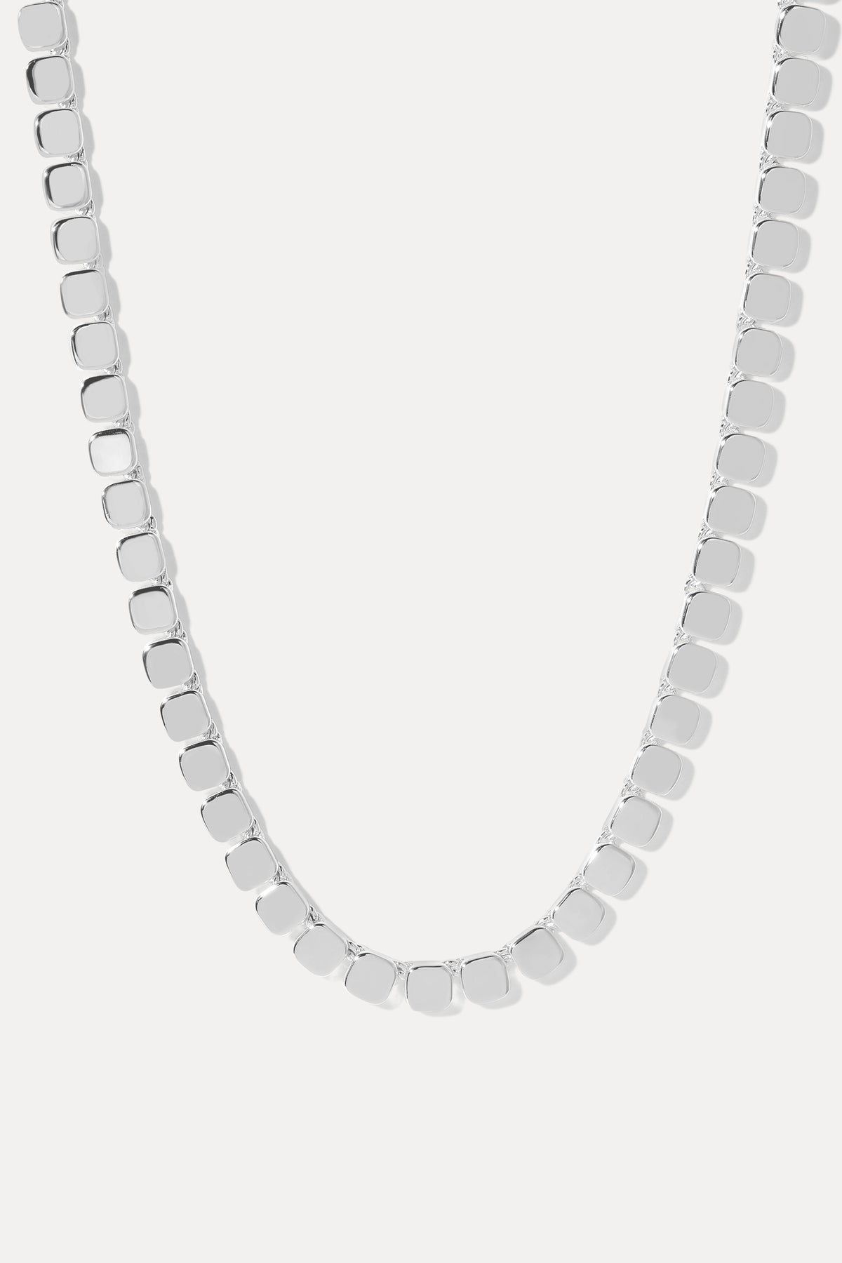 Silver Nicole mirror chain necklace with rectangular flat links, displayed on a clean white background.