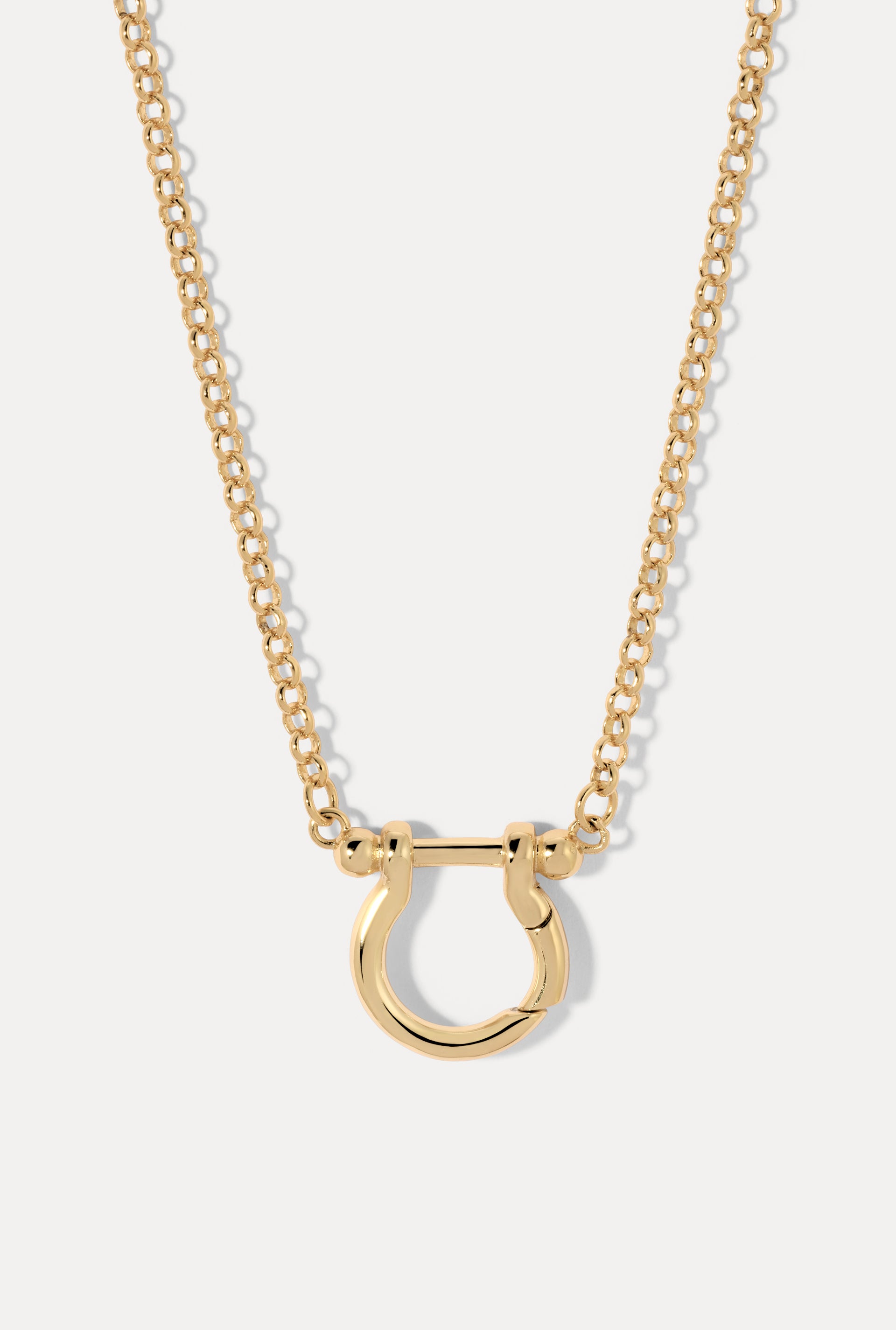 Charm Collector Gold Rolo Chain Necklace displayed in a U-shape loop on a plain white background.